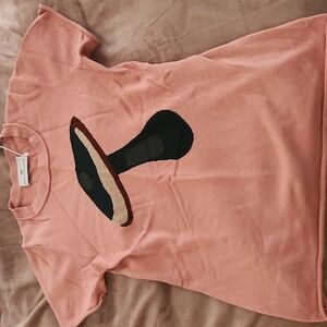 NWT Never A Wallflower Pink Short Sleeve Pop Art Mushroom Sweater